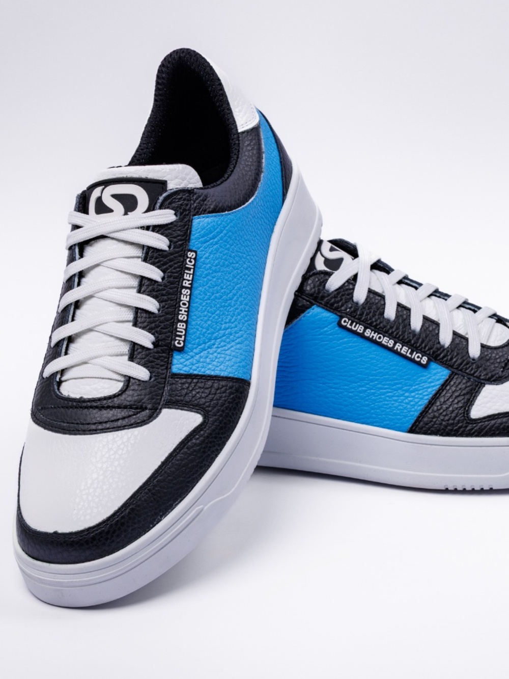 Club Shoes Relics Men Premium Leather Sneaker"Tricolor Blue"White-Bleu-Black